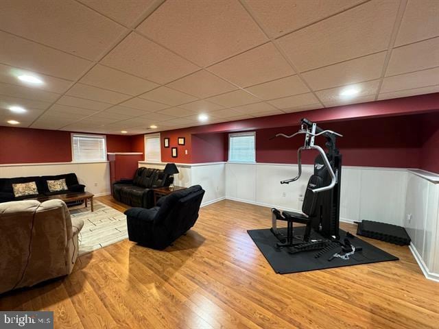 workout room featuring wood-type flooring