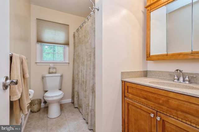 bathroom with tile patterned flooring, vanity, and toilet