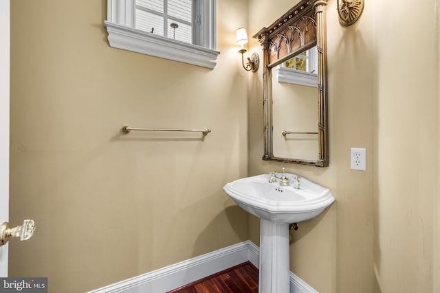 bathroom with wood-type flooring