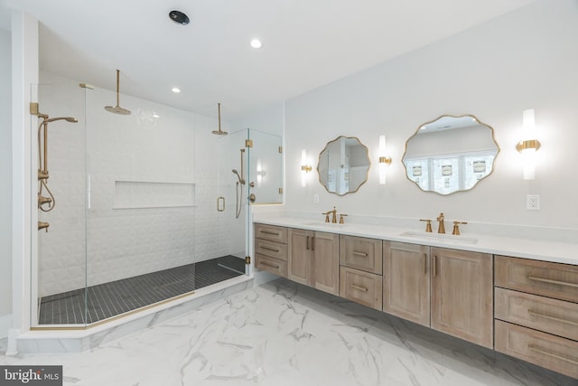 bathroom featuring vanity and walk in shower