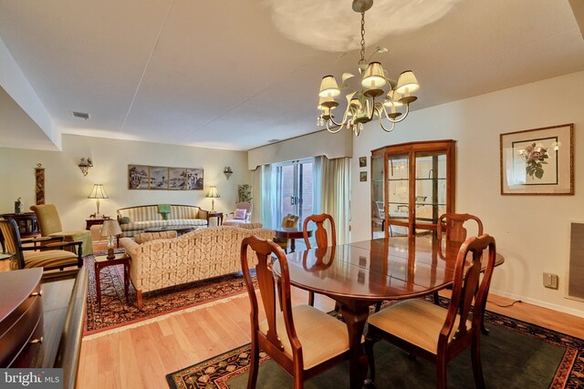 dining area featuring a notable chandelier and hardwood / wood-style floors