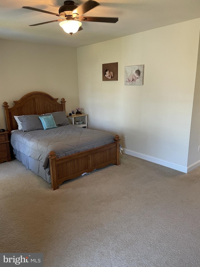 bedroom with carpet floors and ceiling fan