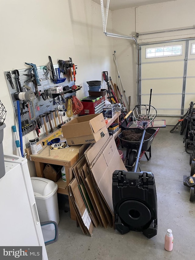 garage featuring a workshop area