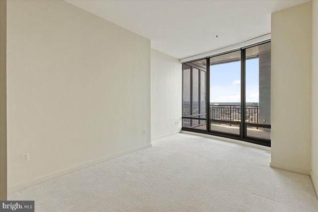 spare room featuring floor to ceiling windows and light carpet