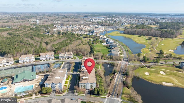 aerial view with a water view