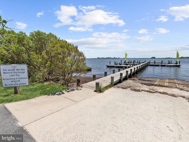 view of dock with a water view