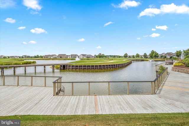 dock area with a water view