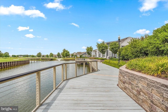 view of dock featuring a water view