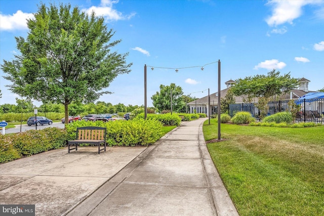 view of property's community with a yard