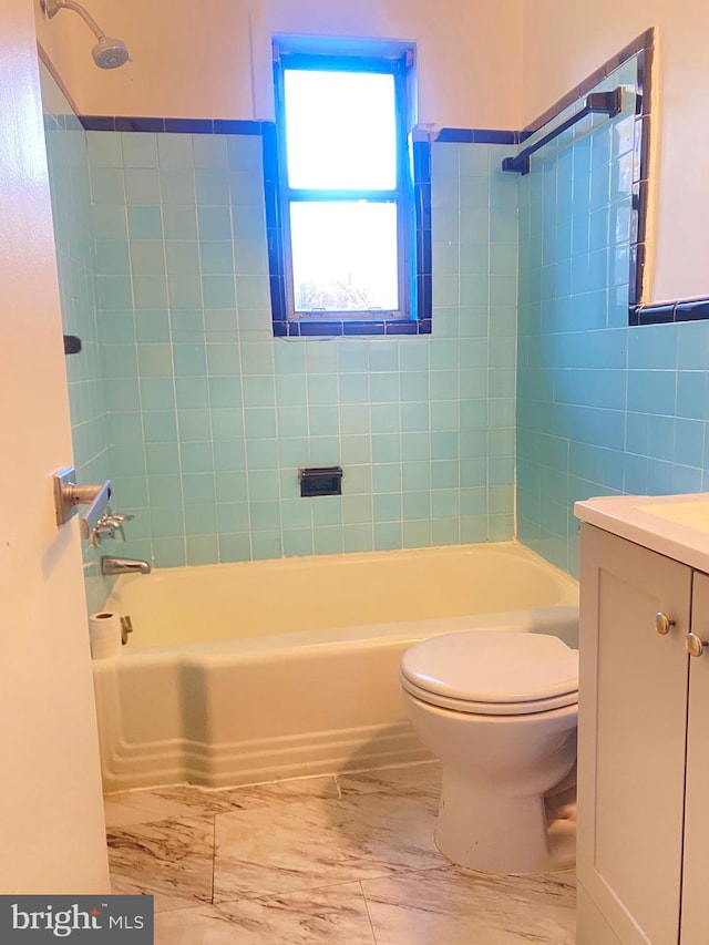 full bath with toilet, washtub / shower combination, and vanity