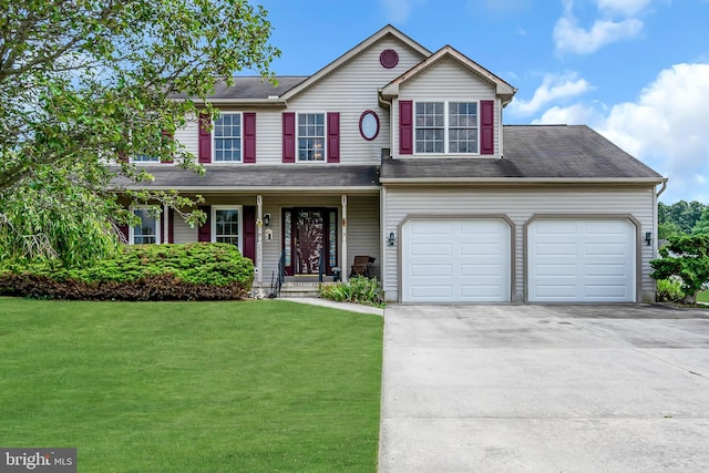 view of front facade with a front lawn and a garage