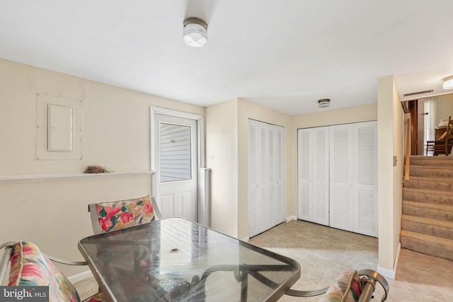 dining space with electric panel