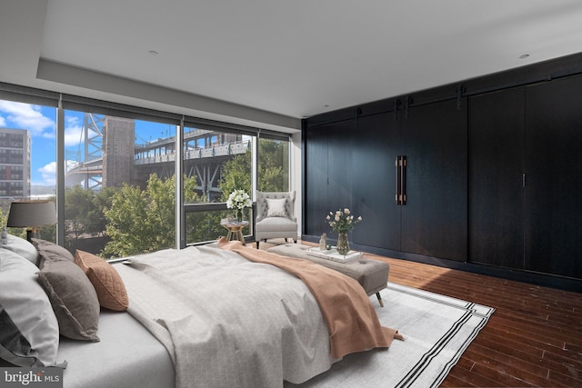 bedroom with dark hardwood / wood-style flooring