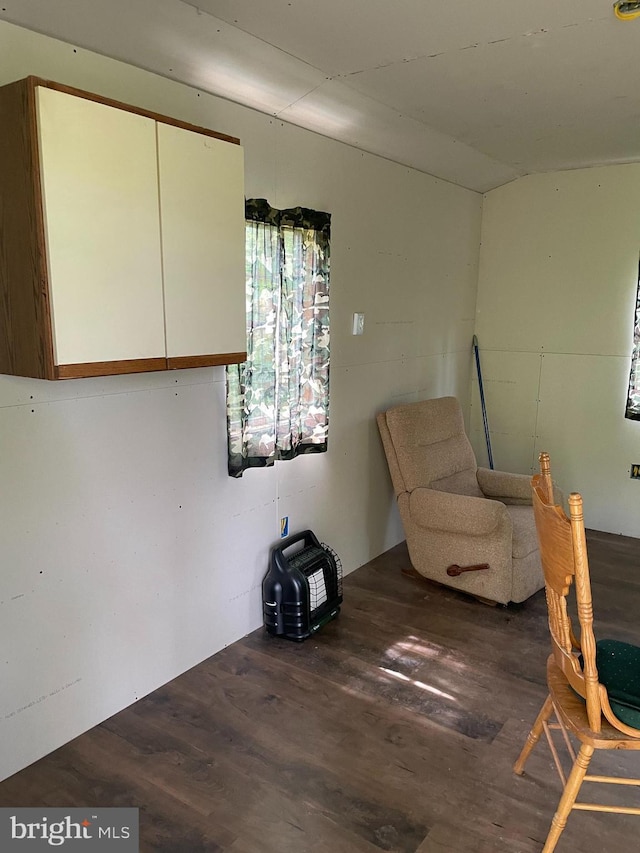 unfurnished room featuring vaulted ceiling and dark hardwood / wood-style floors