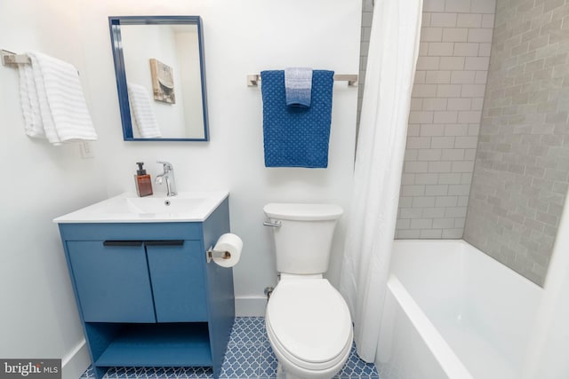 full bathroom featuring vanity, tile patterned flooring, toilet, and shower / bath combo