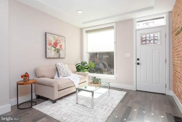 interior space with dark hardwood / wood-style floors