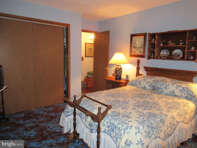 carpeted bedroom featuring a closet