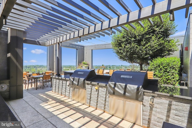 view of patio / terrace with exterior kitchen, grilling area, and a pergola