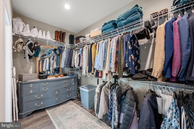 walk in closet with wood-type flooring