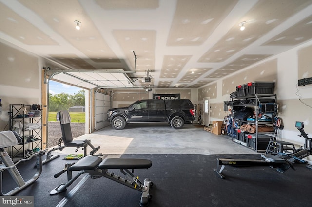 garage with a garage door opener