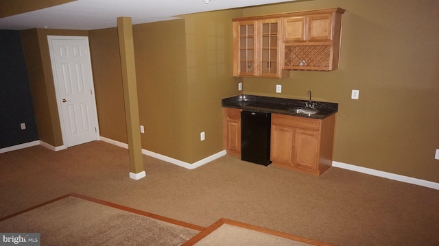 bar with dishwasher, sink, and carpet floors