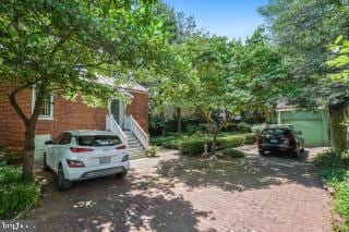 view of yard featuring a garage