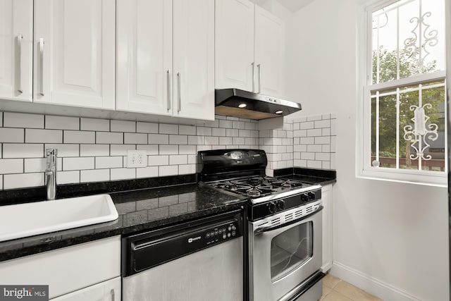 kitchen with white cabinets, dishwasher, range with gas cooktop, and sink