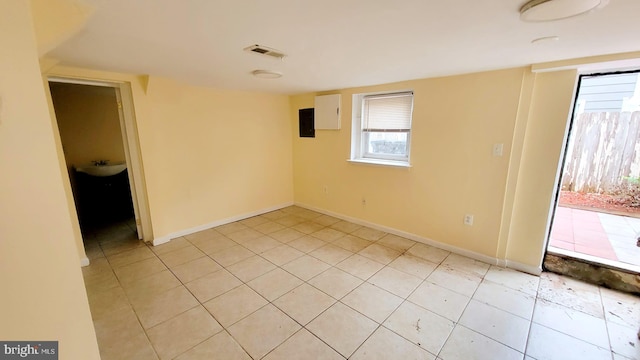 empty room with electric panel and sink