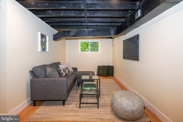 living room with wood-type flooring