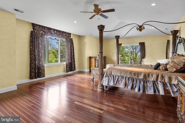 bedroom featuring ceiling fan and hardwood / wood-style floors