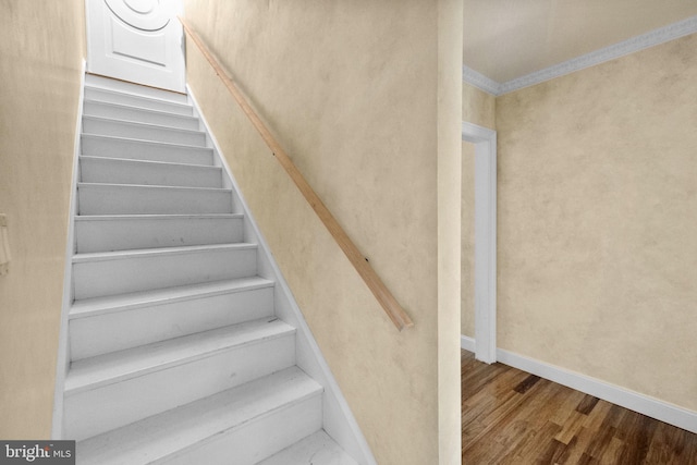 staircase featuring hardwood / wood-style flooring