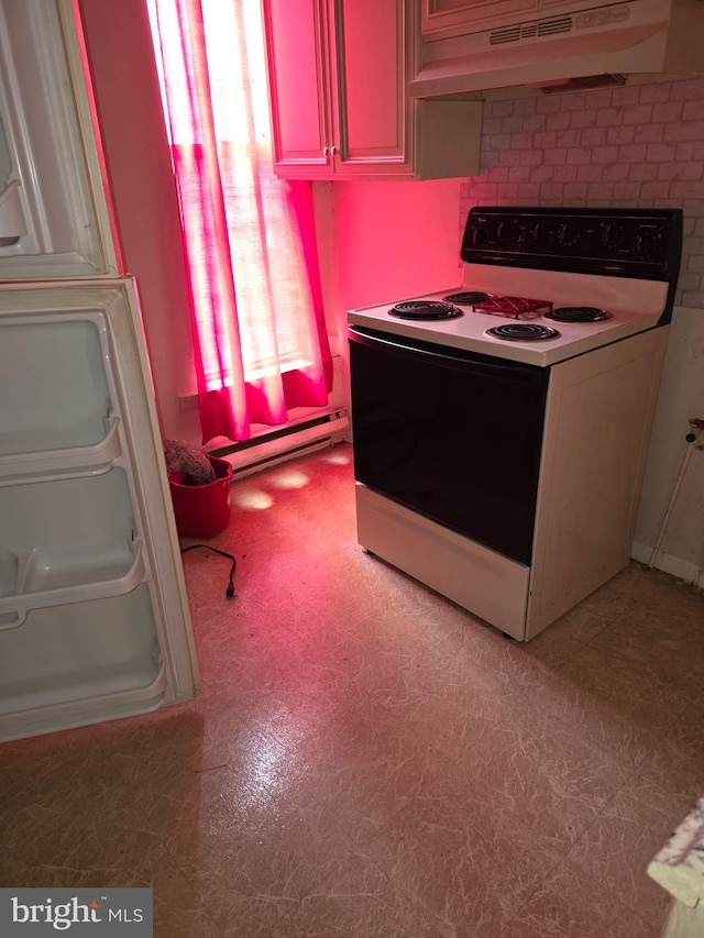 kitchen featuring electric range and a baseboard heating unit