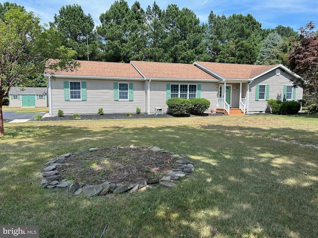 ranch-style house with a front lawn