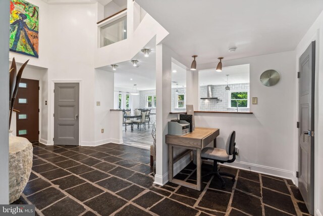 foyer with dark hardwood / wood-style flooring