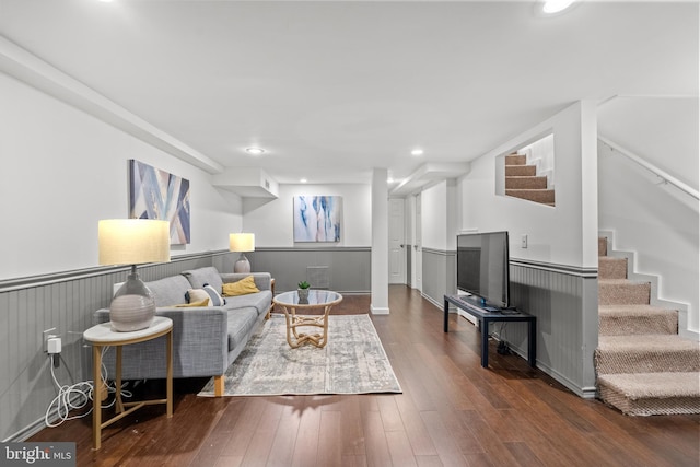 living room with dark wood-type flooring