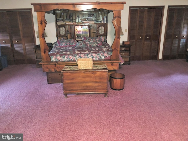 carpeted bedroom featuring multiple closets