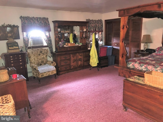 carpeted bedroom featuring cooling unit