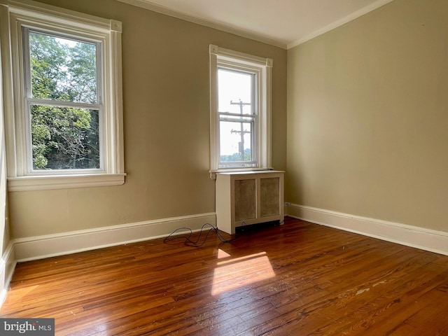 spare room featuring hardwood / wood-style floors and ornamental molding