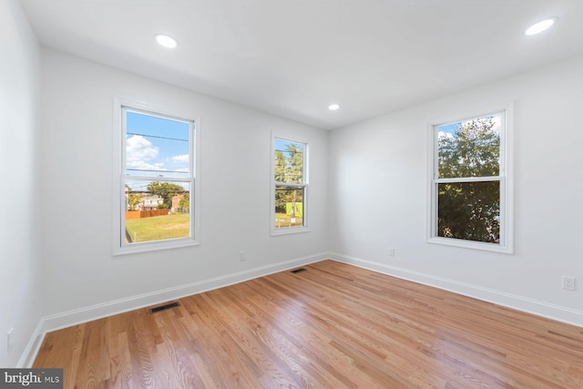 spare room with light hardwood / wood-style flooring and plenty of natural light