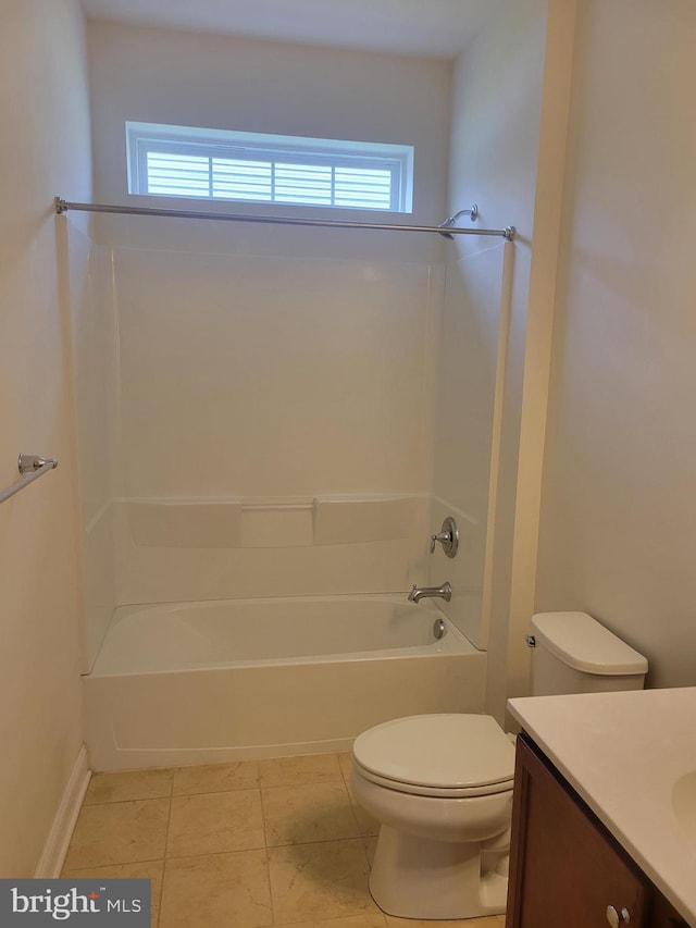 full bathroom with vanity, tile patterned flooring, tub / shower combination, and toilet