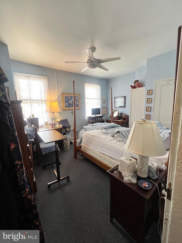 bedroom with carpet and ceiling fan