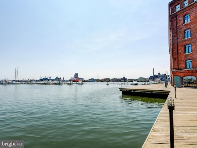 view of dock with a water view