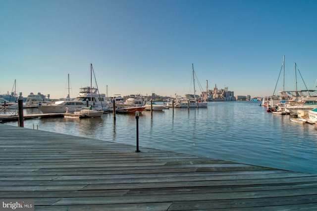 view of dock featuring a water view