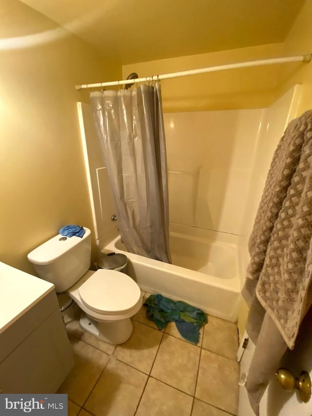 1184 Bannister Cir, Waldorf, MD 20602 - bathroom with shower / tub combo with curtain, vanity, tile patterned flooring, and toilet