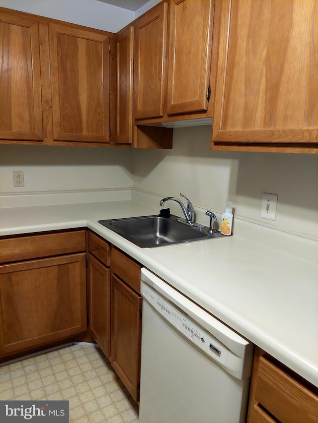 kitchen with white dishwasher and sink