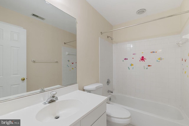 full bathroom with vanity,  shower combination, and toilet