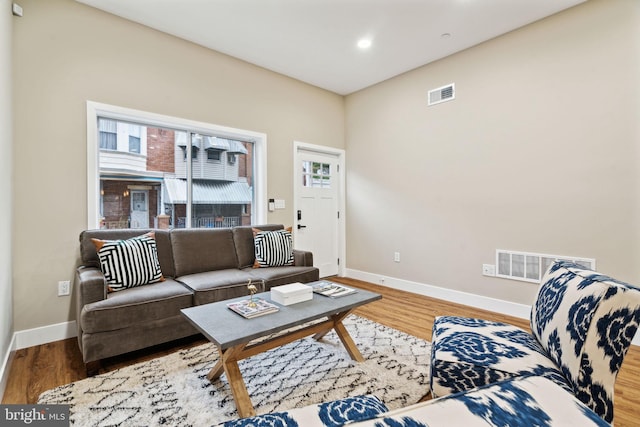 living room with hardwood / wood-style flooring