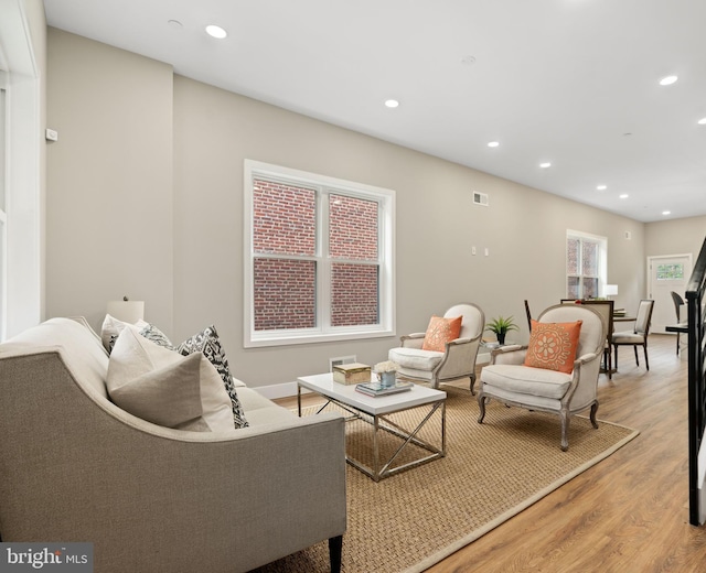 living room with light wood-type flooring