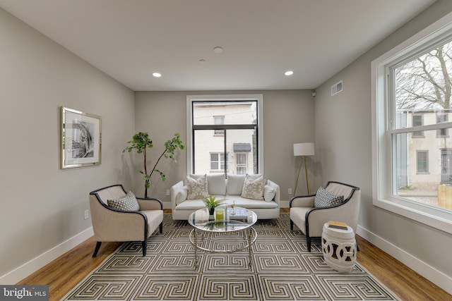 living room with hardwood / wood-style floors