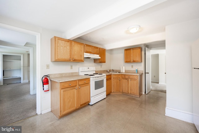 kitchen featuring sink and white range with electric cooktop